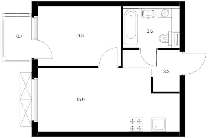 1-комнатная квартира 32.9 м², 21/24 эт., ЖК «Заречный парк»